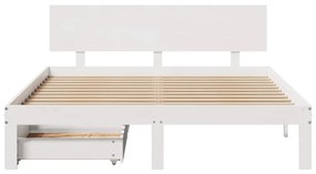 Estrutura de cama c/ gavetas 140x200 cm pinho maciço branco