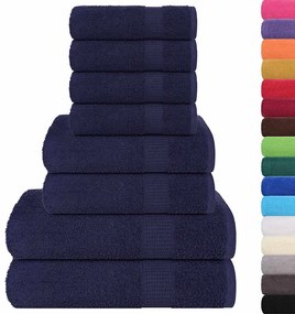 8pcs Conjunto toalha 360 gsm 100% algodão azul-marinho