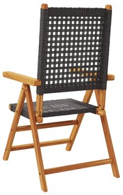 Cadeiras jardim reclináveis 6 pcs vime PE/madeira maciça preto
