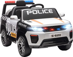 AIYAPLAY Carrinho Elétrica Infantil de Polícia 12V com Motor Duplo Suspensão em 4 Rodas Sirene Faróis LED Porta USB Bluetooth Branco | Aosom Portugal