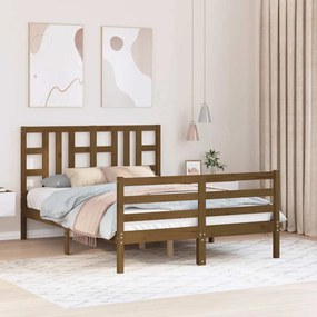 Estrutura cama casal com cabeceira madeira maciça castanho-mel