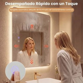 Espelho LED 70x50 cm para casa de banho com luz antiembaciamento e 3 cores reguláveis prateado