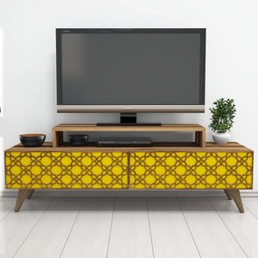 Móvel TV City – Nogueira e Amarelo – 140x48,8x41,8 cm