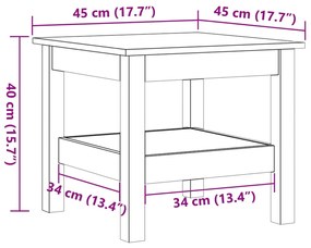 Mesa de centro 45x45x40 cm madeira pinho maciça castanho mel
