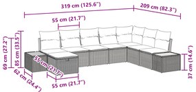 Conjunto de Sofá de Jardim com Almofadas Bege Vime Poliéster
