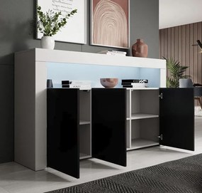 Aparador 'Alays' com Luzes LED - Branco e Preto Mate - 155x91,5x37 cm