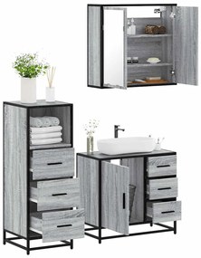 3 pcs Conjunto móveis casa de banho madeira proc. cinza sonoma