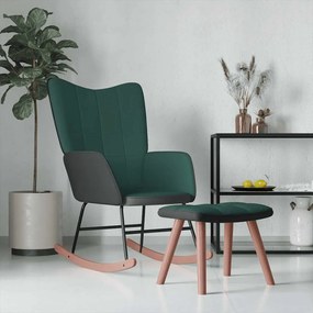 vidaXL Cadeira de baloiço com banco PVC e veludo verde-escuro