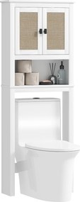 Móvel sobre Sanita Armário sobre Sanita com 2 Portas com Frente em Vime Compartimento e Prateleira Ajustável 60x19,5x160 cm Branco