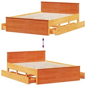 Cama sem colchão com cabeceira pinho maciço castanho-mel