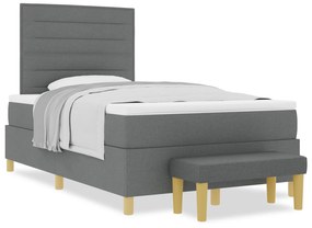 Cama com Molas com Colchão e Banco Cinza Escuro 120x190 cm Tecido