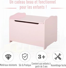 Caixa de brinquedos tipo baú de arrumação, dim. 60 x 40 x 48 cm, com amortecedor pneumático, em MDF rosa