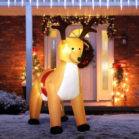 Rena Insuflável de Natal com Luzes LED Decoração Natalícia com Ventoinha Interna 155x80x180 cm Castanha