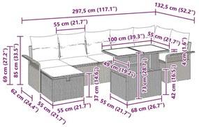 Conjunto de Sofás de Jardim com Almofadas em Polirattan de 8 Peças Beg