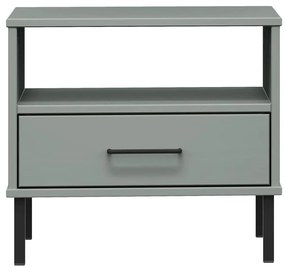 Mesa cabeceira c/ pernas de metal pinho maciço OSLO cinzento