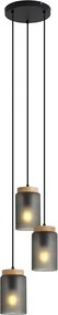 Candeeiro suspenso moderno preto com madeira e vidro cinzento mate 3 luzes - Umbra