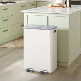 Caixote do lixo de cozinha com dois compartimentos e tampa de fecho suave em aço 47,6 x 37,7 x 66,9 cm Branco