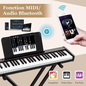 Suporte e banqueta para teclado eletrônico de 61 teclas, 300 timbres, 300 ritmos, 50 demonstrações, modo de ensino, microfone