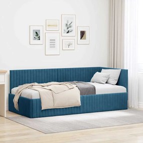 vidaXL Estrutura de Cama de Canto Azul 90 cm x 200 cm Veludo