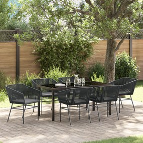 vidaXL Conjunto de Jantar de Jardim com 7 Peças e Almofadas Preto em Ratan Sintético