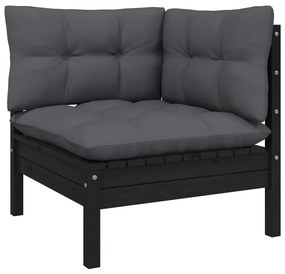 5 pcs conjunto lounge de jardim c/ almofadões pinho preto