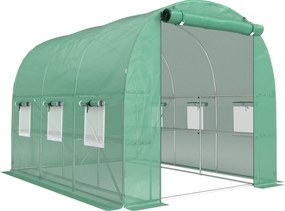 Estufa Tipo Túnel 2,8x2x1,9 m com Prateleiras Estufa de Jardim com Porta Enrolável, 6 Janelas de Rede Verde