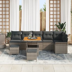 Conjunto de Sofás de Jardim vidaXL 9 Peças com Almofadas Cinzas Rattan