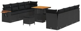 Conjunto de Sofá de Jardim de 11 Peças com Almofadas Rattan Poly Preto