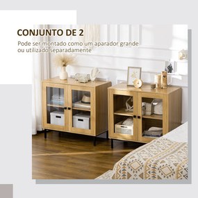 HOMCOM Conjunto de 2 Aparadores de Cozinha Aparador para Sala de Estar com Portas de Vidro e Pés de Metal para Sala de Jantar Dormitório 160x40x76cm Carvalho e Preto