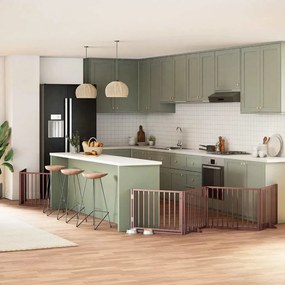 vidaXL Portão cães c/ porta dobrável 12 painéis 960 cm álamo castanho