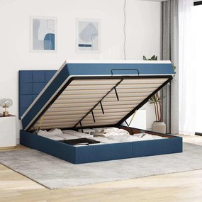 Estrutura de cama otomana com colchão 160x200 cm tecido azul