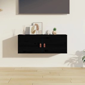 Armário de parede 80x30x30 cm madeira de pinho maciça preto