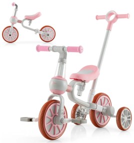 Triciclo infantil 2-4 anos Bicicleta sem pedais 4 em 1 com pedais reguláveis ​​em altura e rodas salientes 37 x 72 x 101 cm Rosa