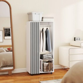 Guarda roupa pequeno de arrumação móvel com cortina 60 x 40 x 128 cm, varão para pendurar roupa, branco
