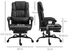 Cadeira de Escritório com Massagem de 6 Pontos Encosto Alto Reclinável Apoio para Pés e Controlo Remoto 66x75x112-122 cm Preto