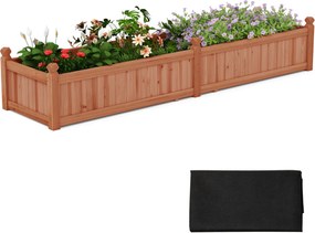 Floreira de jardim em madeira 227 cm x 59,5 cm x 40 cm com divisória Sistema de drenagem Forro não tecido para cultivar legumes e flores Castanho