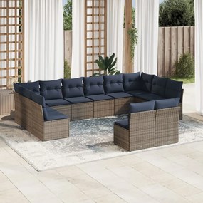 vidaXL 12 pcs conjunto sofás p/ jardim c/ almofadões vime PE cinzento