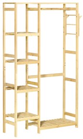 HOMCOM Suporte para Cabides de Bambu Cabideiro com Prateleiras de 4 Níveis com Barra Prateleira Inferior 90x30x155cm Madeira | Aosom Portugal