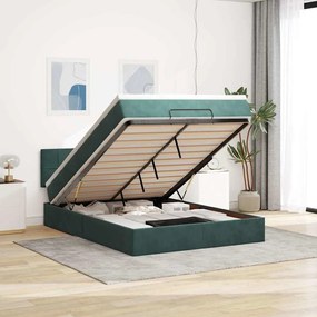 vidaXL Estrutura de cama otomana com colchão 140x200 cm verde escuro