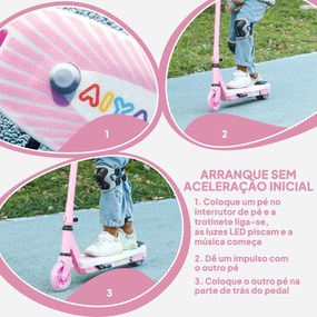 Trotinete Elétrica para Crianças Máx. 6 km/h Motor 80 W Autonomia Máxima 8 km com Luzes LED Travão Traseiro Rosa
