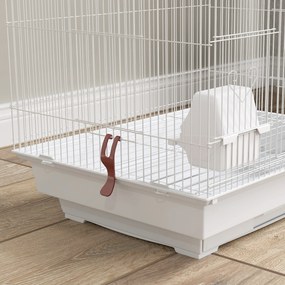 Gaiola para Passáros de Metal com Portas 4 Comedouros 3 Poleiros Baloiço Escadas e Bandeja Removível  46x36x100 cm Branco