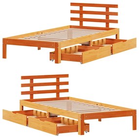 Estrutura cama c/ gavetas 100x200 cm pinho maciço castanho-mel