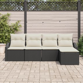 Conjunto de Jantar de Jardim de 5 Peças com Almofadas em Rattan Preto