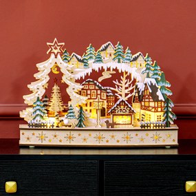 Aldeia de Natal Luminosa, 45 x 12 x 30 cm, com 20 LED, Cor Madeira Natural