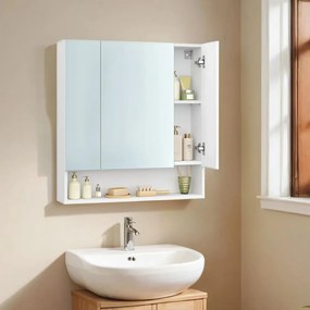 Armário de casa de banho com 3 portas com espelho 16,5 x 70 x 75 cm Branco 