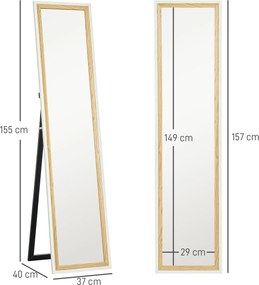 Espelho de Pé "Aksel" – 37x157 cm – Branco e Madeira Escura