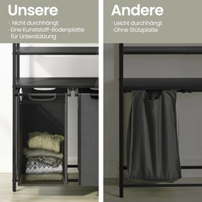 Cesto para roupa suja com 2 compartimentos com 2 prateleiras, saco removível e extraível 73 x 33 x 92 cm Preto + Cinza