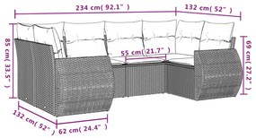 6 pcs conjunto sofás de jardim c/ almofadões vime PE preto