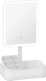 HOMCOM Espelho de Maquilhagem com Luz LED Espelho de Toucador Recarregável com 2 Modos de Iluminação Rotação de 180° 22x13,8x38 cm Branco | Aosom Portugal