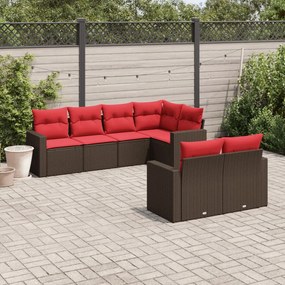 vidaXL 7 pcs conjunto de sofás jardim c/ almofadões vime PE castanho